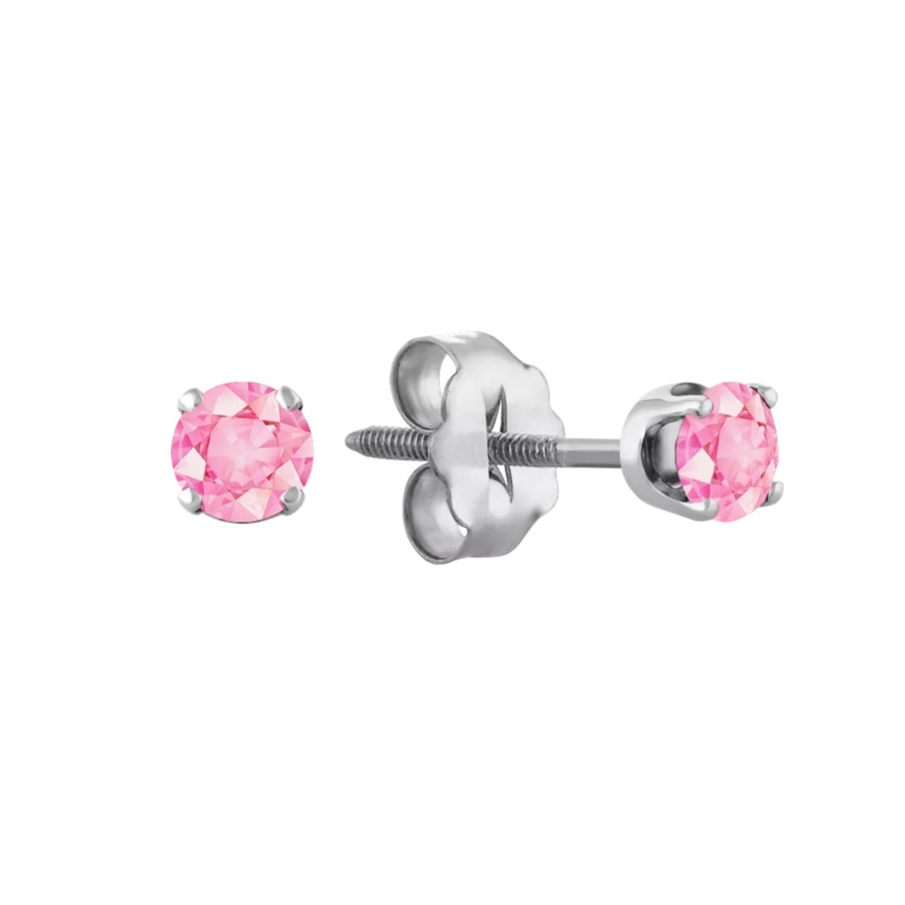 14K white gold pink sapphire earring studs